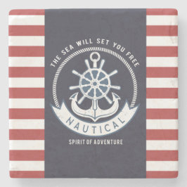 Nautischer Anker, Rad, Navy Blue, Rote Streifen Steinuntersetzer