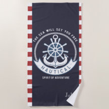 Nautischer Anker, Rad, Navy Blue, Rote Streifen