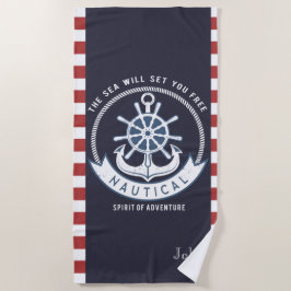 Nautischer Anker, Rad, Navy Blue, Rote Streifen Strandtuch