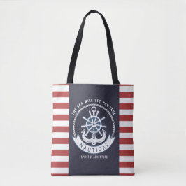 Nautischer Anker, Rad, Navy Blue, Rote Streifen Tasche