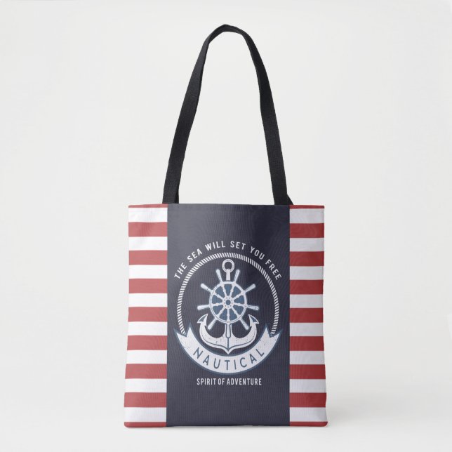 Nautischer Anker, Rad, Navy Blue, Rote Streifen Tasche (Vorderseite)