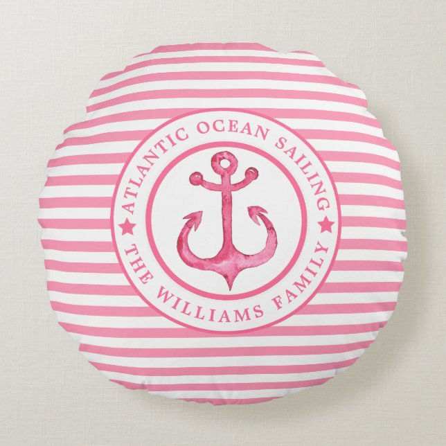 Nautischer Anker Rosa Personalisiertes Kissen (Vorderseite)