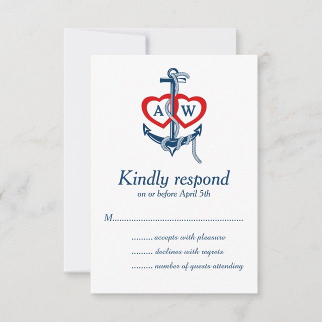 Nautischer Anker — RSVP Card Einladungen Set (Vorderseite)