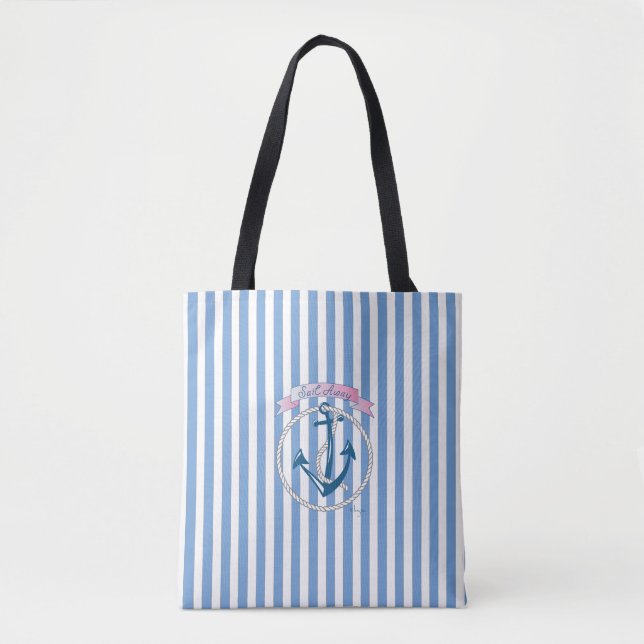 Nautischer Anker, "Sail Away", Blaue Streifen, Coo Tasche (Vorderseite)