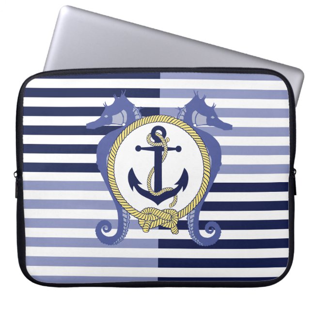 Nautischer Anker/Seepferd/Knoten/Streifen Laptopschutzhülle (Vorderseite)