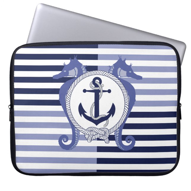 Nautischer Anker/Seepferd/Knoten/Streifen Laptopschutzhülle (Vorderseite)