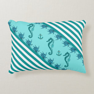 Nautischer Anker/Seepferd/Muscheln und Streifen au Dekokissen