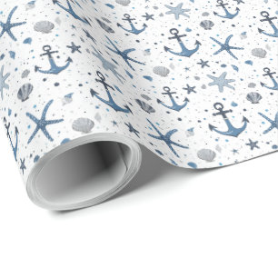 Nautischer Anker Seestern Blau und Weiß  Geschenkpapier