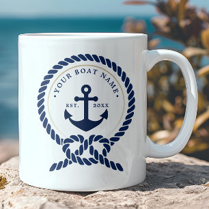 Nautischer Anker & Seil Boot Name Navy Blau & Weiß Kaffeetasse