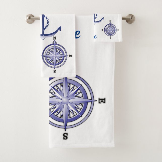 Nautischer Anker und Personalisierter Schiffsname Badhandtuch Set (Insitu)