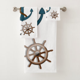 Nautischer Anker und Personalisierter Schiffsname Badhandtuch Set