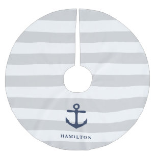 Nautischer Anker und Streifen Personalisiert Polyester Weihnachtsbaumdecke