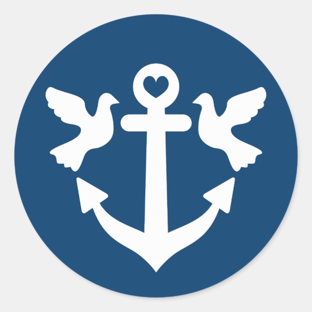 Nautischer Anker und weiße Tauben Hochzeitskleber Runder Aufkleber (Vorderseite)