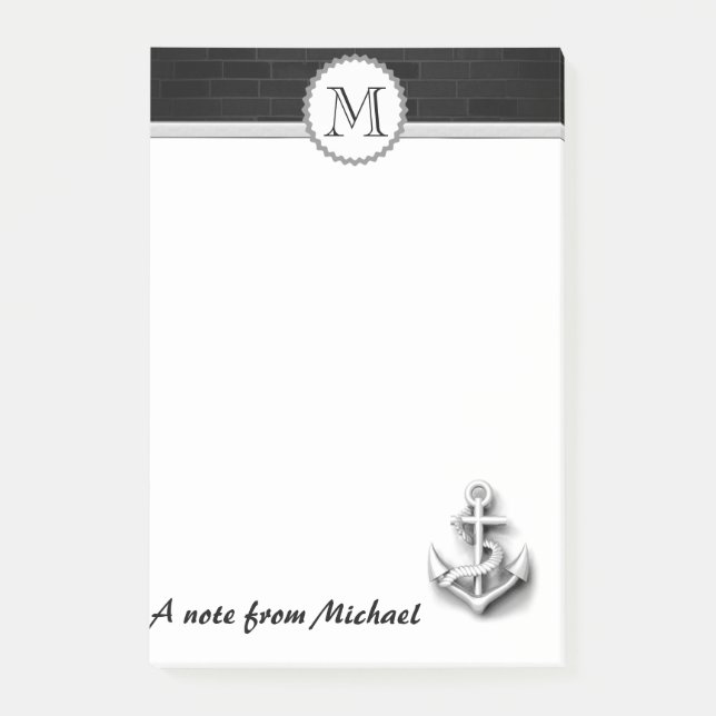 nautischer Ankermonogramm der Ziegelwand Post-it Klebezettel (Vorderseite)