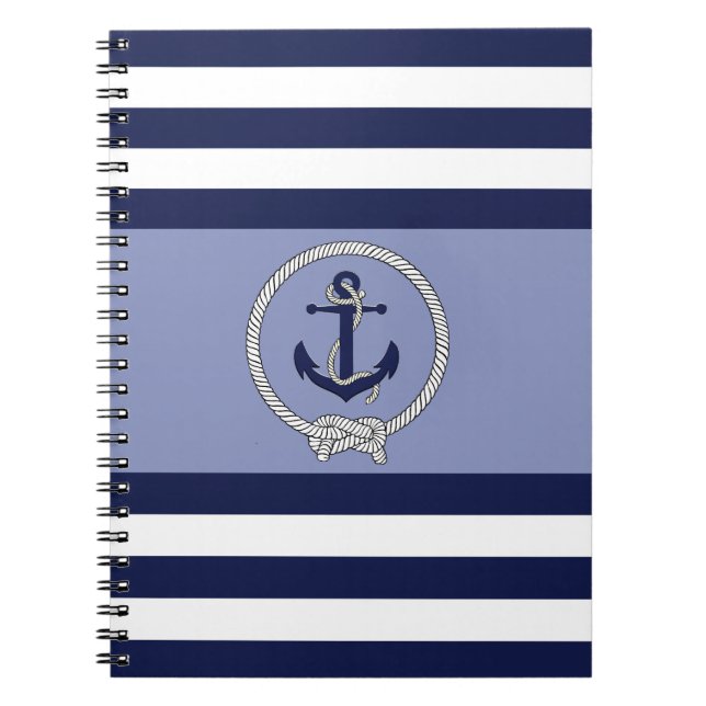 Nautischer blauer Anker/Navy Knoten/blau/weiß Stre Notizblock (Vorderseite)