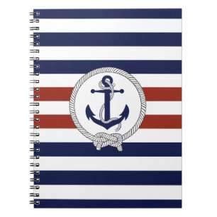 Nautischer blauer Anker/Navy Knoten/rot/weiß Strei Notizblock
