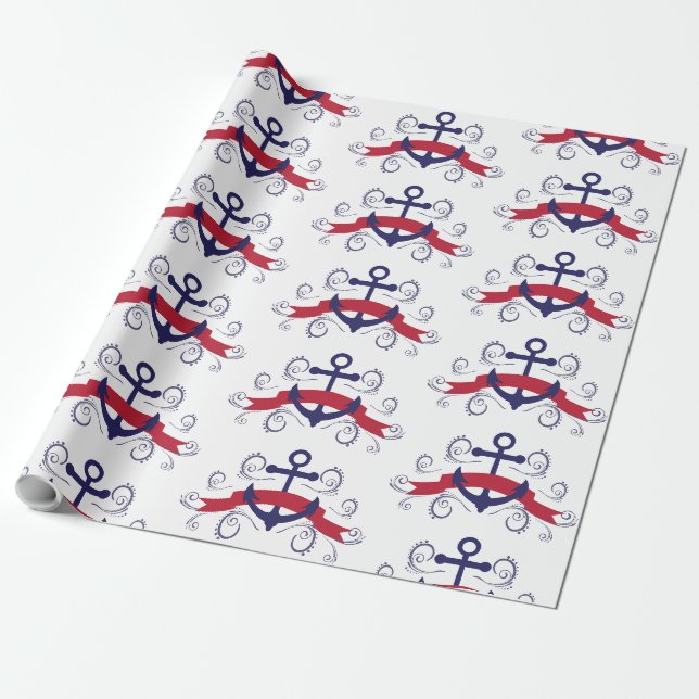 Nautischer Bootsanker mit eleganten Wirbel Geschenkpapier (Ungerollt)
