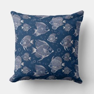 Nautischer Charme Navy Blau mit weißen Fischen Kissen
