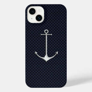 Nautischer Chrome-Anker auf Kohlenstofffaser iPhone 14 Plus Hülle