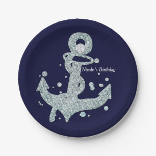 Nautischer Diamant-Anker-Bling-Glamour-Strandparty Pappteller