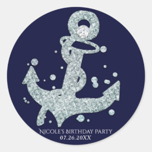 Nautischer Diamant-Anker-Bling-Glamour-Strandparty Runder Aufkleber