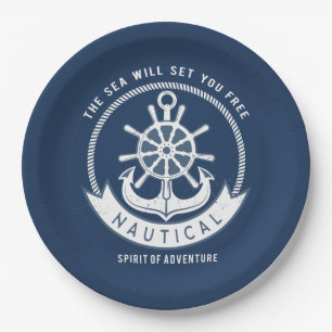 Nautischer Geist Anker, Rad, Navy Blue Pappteller