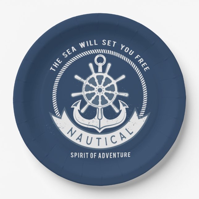 Nautischer Geist Anker, Rad, Navy Blue Pappteller (Vorderseite)