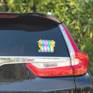 Nautischer Goldton bunte Seepferdchen/Seepferd d2 Aufkleber