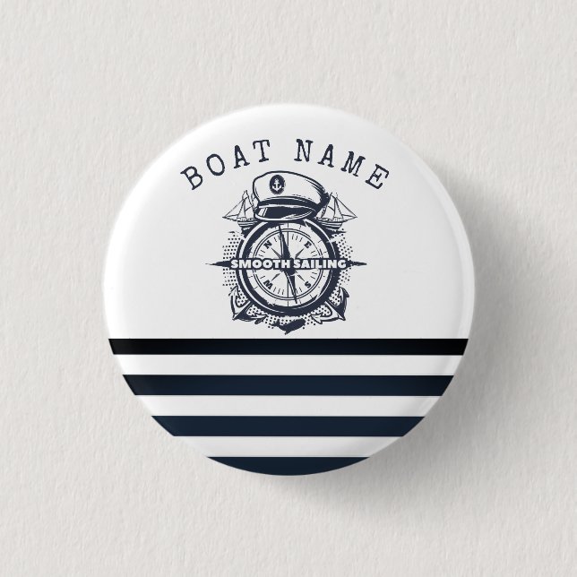 Nautischer Hut, Anker, Radmarineblau gestreift Button (Vorderseite)
