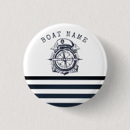 Nautischer Hut, Anker, Radmarineblau gestreift Button