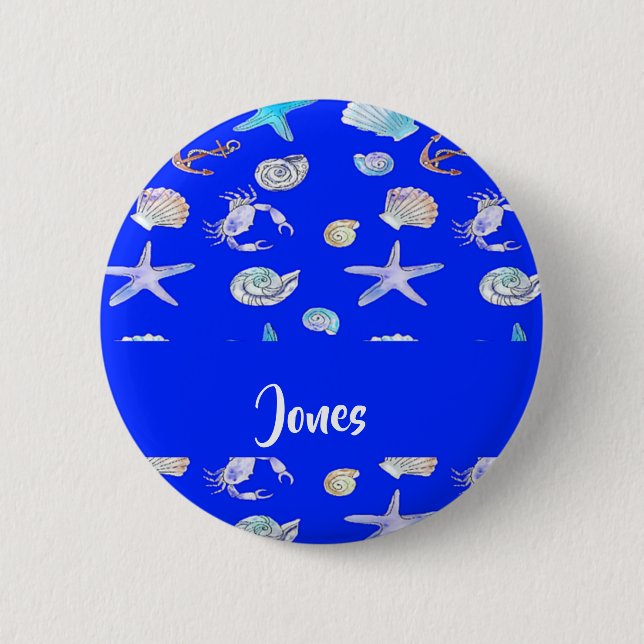 nautischer individuelle Name auf blau Button (Vorderseite)