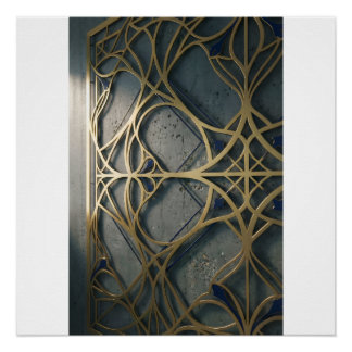 Nautischer industrieller tiefer Navy-Gold-Geometri Poster