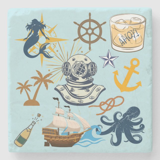 Nautischer Junggesellenabschied Steinuntersetzer (Vorderseite)