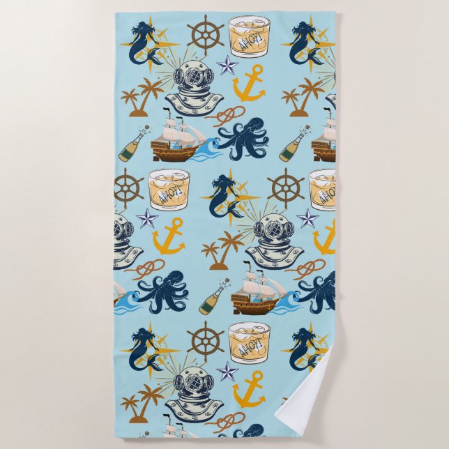 Nautischer Junggesellenabschied Strandtuch (Vorderseite)