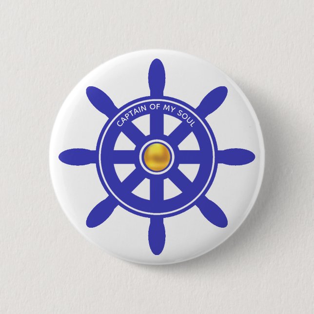 Nautischer Kapitän royalblaues Schiffshilfen auf w Button (Vorderseite)