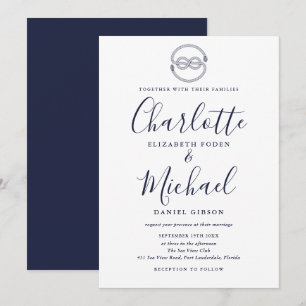 Nautischer Knoten Marineblau Schrift Hochzeit Einladung