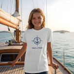 Nautischer Kompass Ankerplatz Ihres Bootes oder Na T-Shirt<br><div class="desc">Ein Nautical Compass und Anker mit Ihrem Namen oder Bootsnamen auf einem Girls White T - Shirt.</div>