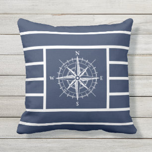 Nautischer Kompass Navy Blue Stripes Kissen