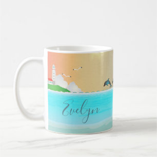 Nautischer Leuchtturm-Kundenbecher mit Delfinen Kaffeetasse