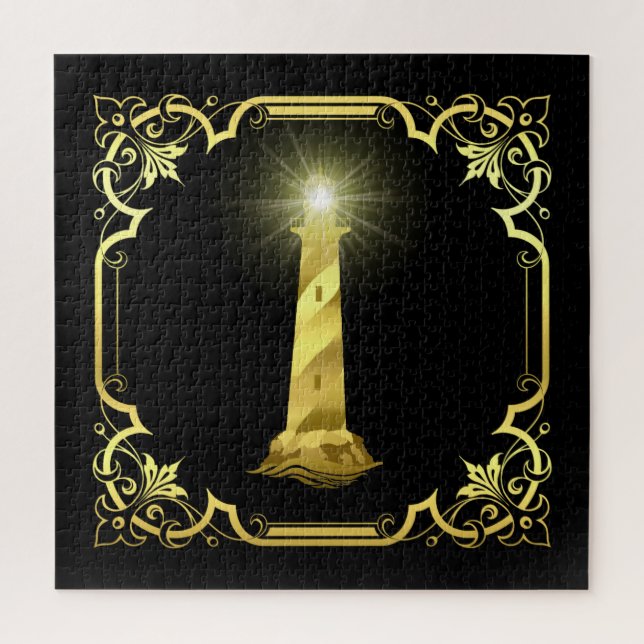 Nautischer Leuchtturm Silhouette/Gold/Schwarz/Schw (Vertikal)