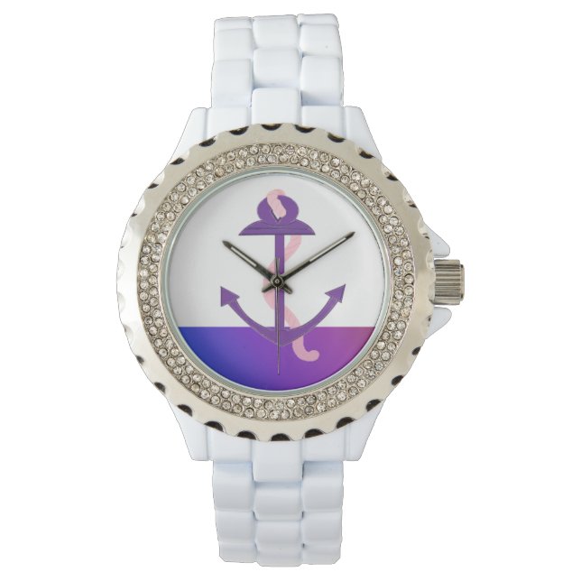 Nautischer Lila Anker Armbanduhr (Vorderseite)