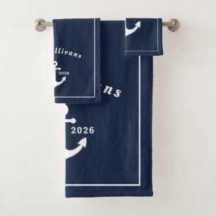 Nautischer Luxus Marineblauer Anker Benutzerdefini Badhandtuch Set
