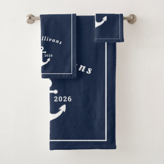 Nautischer Luxus Marineblauer Anker Benutzerdefini Badhandtuch Set