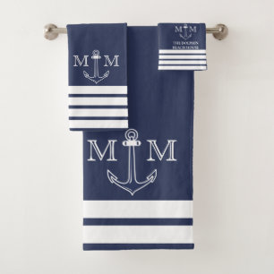Nautischer Marineanker Küstenmonogramm-Name Bad Zu Badhandtuch Set