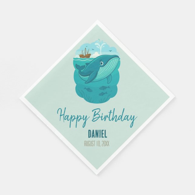 Nautischer Meer Cartoon Wal Serviette (Ecke)