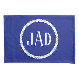 Nautischer Monogramm Navy Blue White Rope Circle Kissenbezug