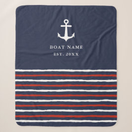 Nautischer Name Anchor Stripes Navy Blue Sherpa Sherpadecke