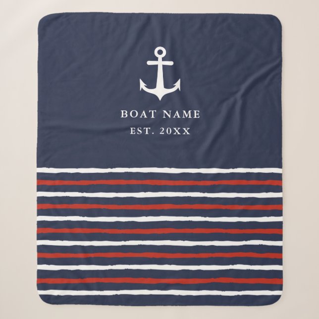 Nautischer Name Anchor Stripes Navy Blue Sherpa Sherpadecke (Vorderseite)