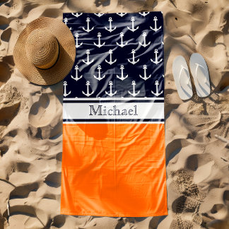 Nautischer Name des modernen Navy Blue Anchor Patt Strandtuch