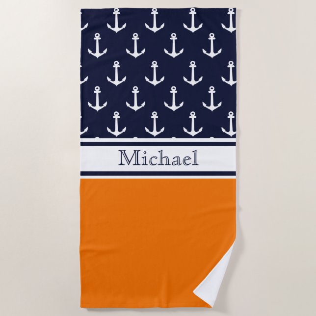 Nautischer Name des modernen Navy Blue Anchor Patt Strandtuch (Vorderseite)